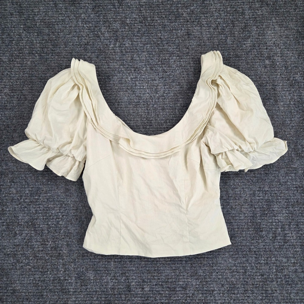 Antonio Melani Cream Linen Blend Ruffle Puff Sleeve Blouse Size 2